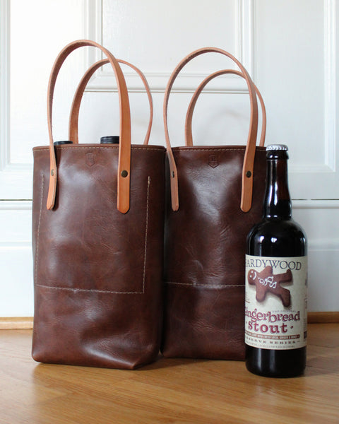 'Bess' Bottle Tote - Rustic Coffee Waxy