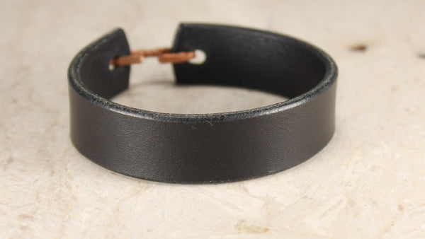 Black Vegtan Cuff -Hammered Copper Hook Closure